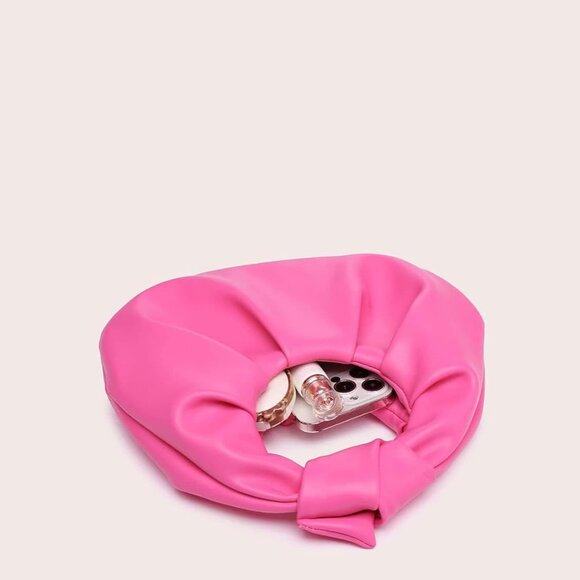 Women's Ruched PU Leather Hobo Handbag Clutch Purse - Picture 2 of 6